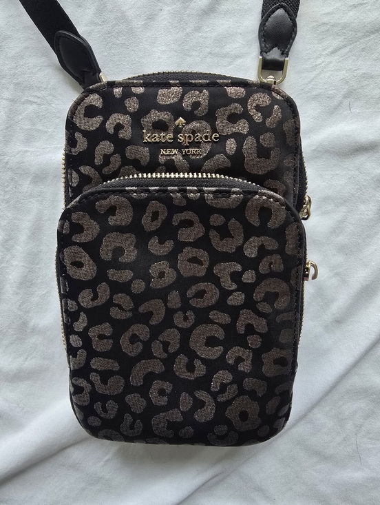 kate spade Handbags - Kate Spade New York Leopard Print Phone Crossbody Bag Black Gold